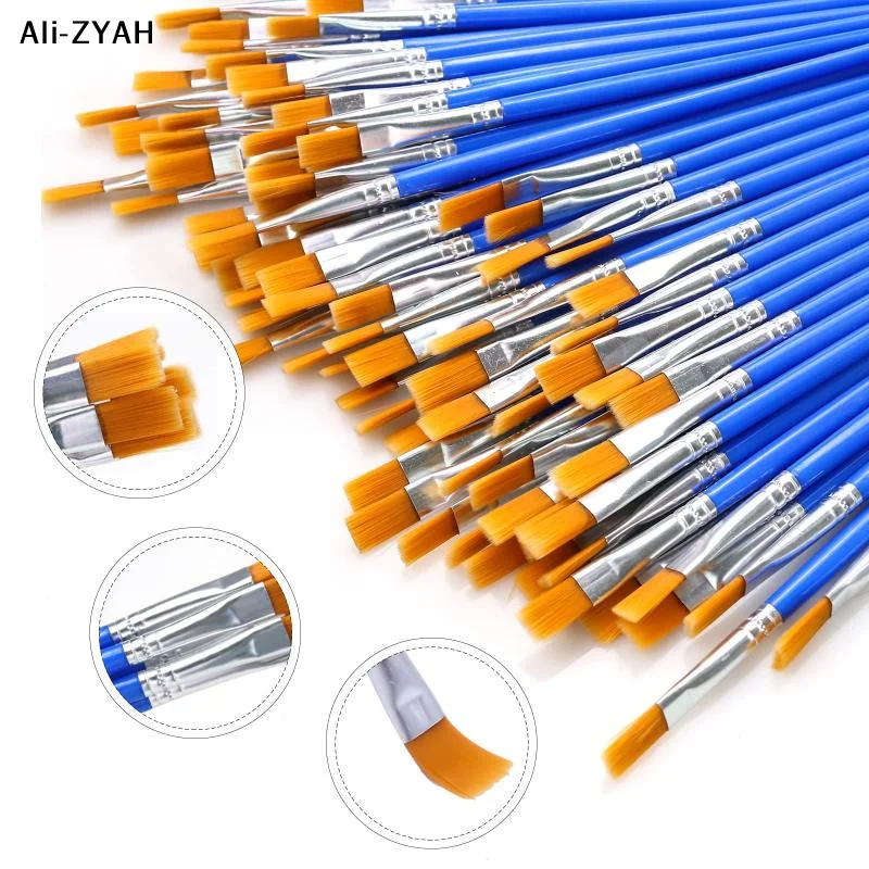 【hy6】conjunto-de-100-130-160-180-200-pinceis-de-pintura-com-ponta-plana-e-redonda-de-nylon-para-acrilico-e-aquarela-para-criancas-artistas