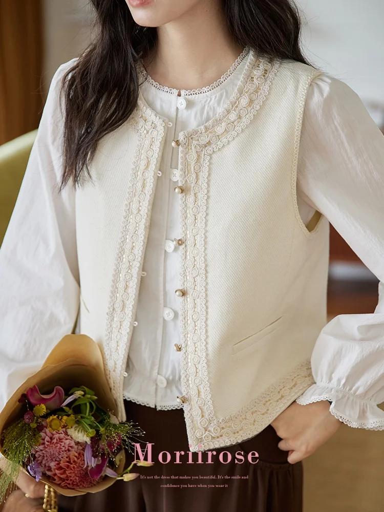 

Укороченный топ в стиле ретро, женская модная круглая блузка на пуговицах с кружевной отделкой, небольшой модный жилет Svel