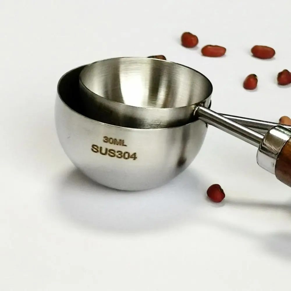 

15/30 мл круглая мерная ложка для кофе с деревянной ручкой, инструмент для домашней выпечки, столовая ложка, мерные инструменты из нержавеющей стали для кухни