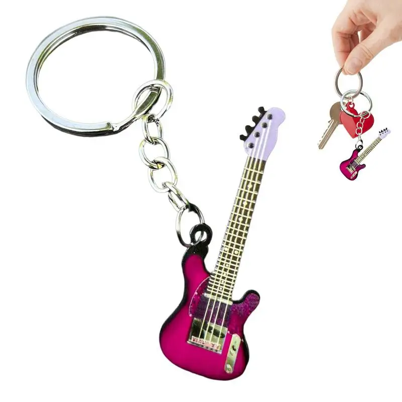 Key Chain Guitar Stainless Steel Backpack Decoration Guitar Key Pendant Music Key Chains Guitar Ornament Instrument Keychain