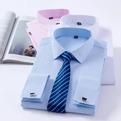 French cufflink shirts, best man long sleeves business casual dress shirt and professional clothes solid color tooling wholesale