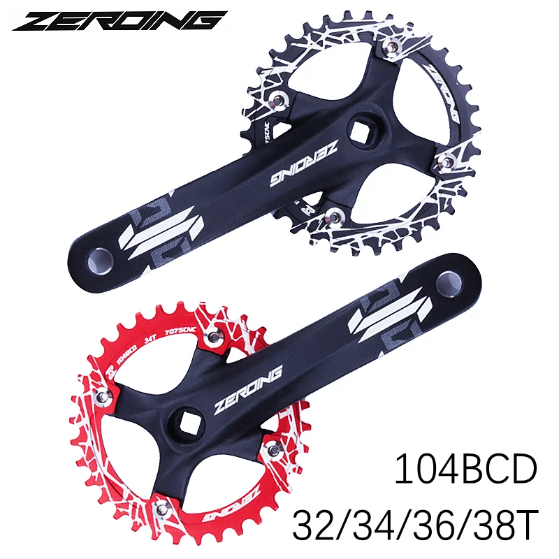 ZEROING Bicycle Crankset 104BCD Mountain Bike Square Hole Crank 170mm Narrow Chainrings 32T 34T 36T 38T Sprocket MTB Crankset