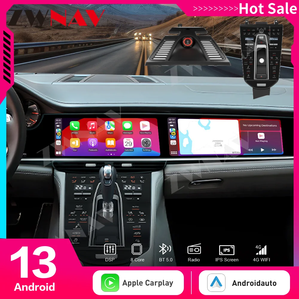 

12,3-дюймовый двойной экран с центральным управлением для Porsche Panamera 2010-2016, автомобильный мультимедийный плеер, радио GPS NAVI, головное устройство Android 13,