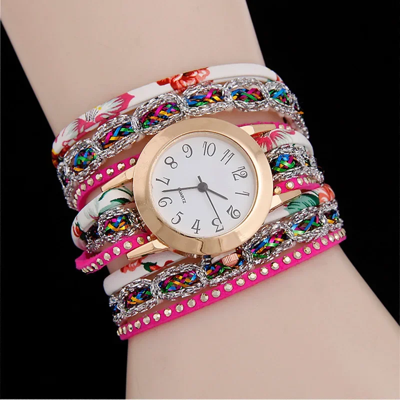 Luxury Watches Women Flower Popular Quartz Diamond Leather Bracelet Female Ladies Gemstone Dress Wrist Watch Wristwatch Clock