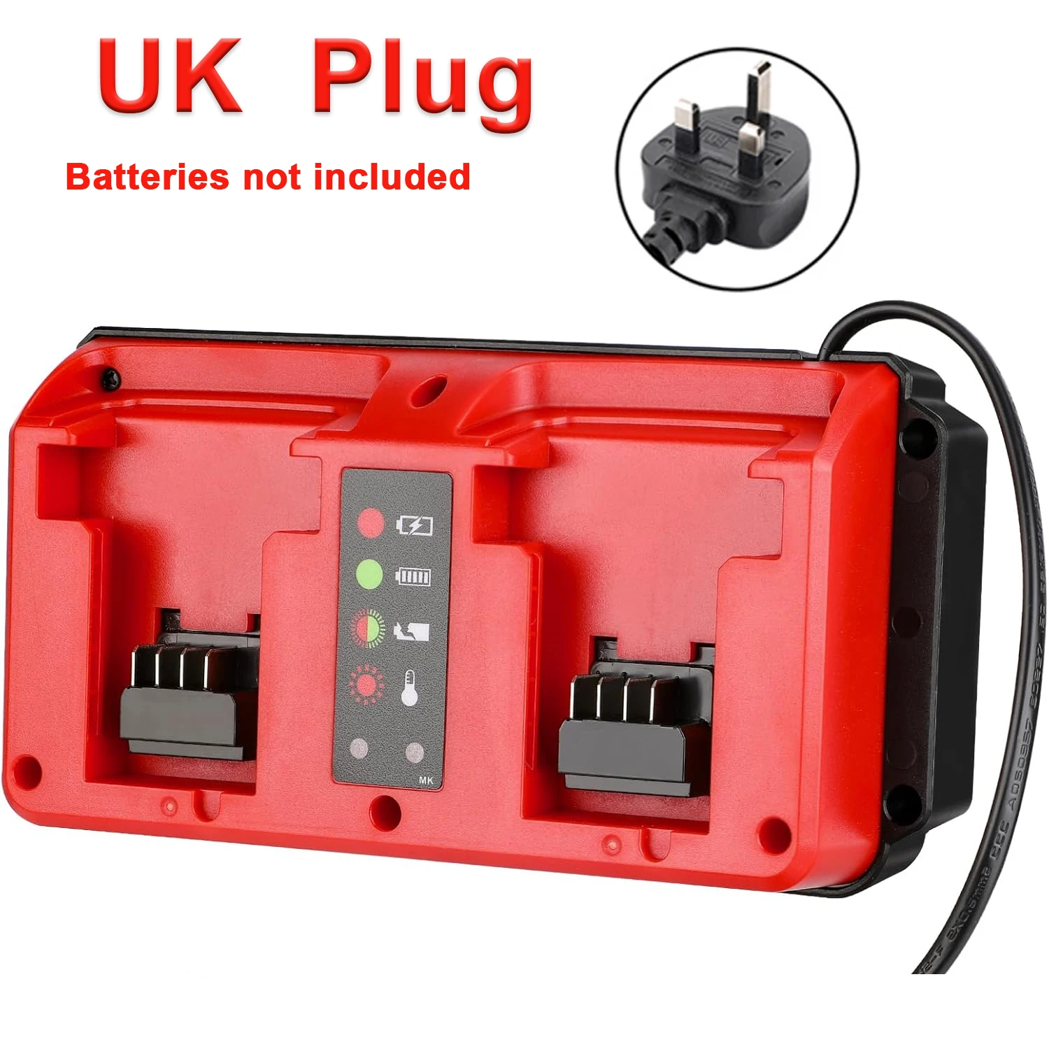 Dual-Port-Schnellladegerät für Milwaukee 14,4V-18V Akkus, intelligentes sequenzielles Laden, LED-Anzeige, Wandmontage – Detail 4
