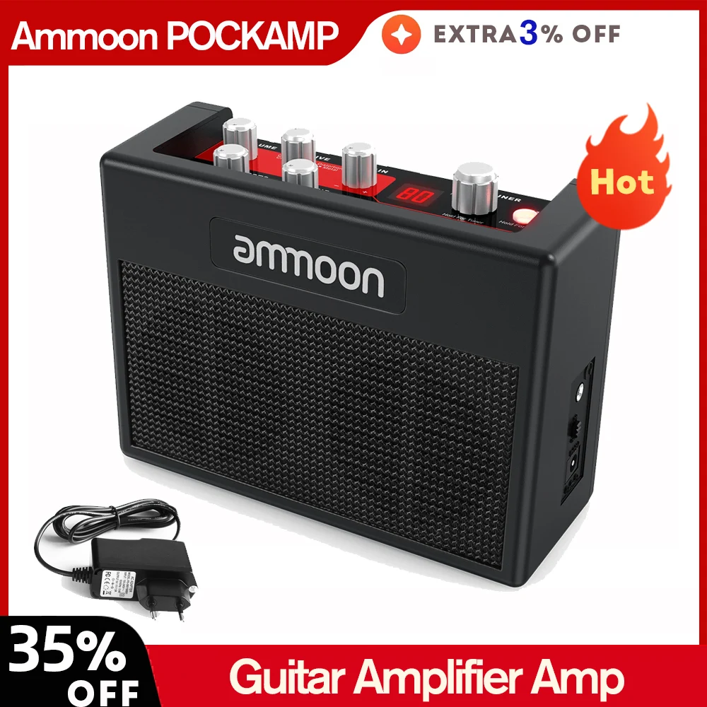 Ammoon POCKAMP Guitar Amplifier Amp Built-in Multi-effects 80 Drum Rhythms Support Tuner Tap Tempo Function with Power Adapter