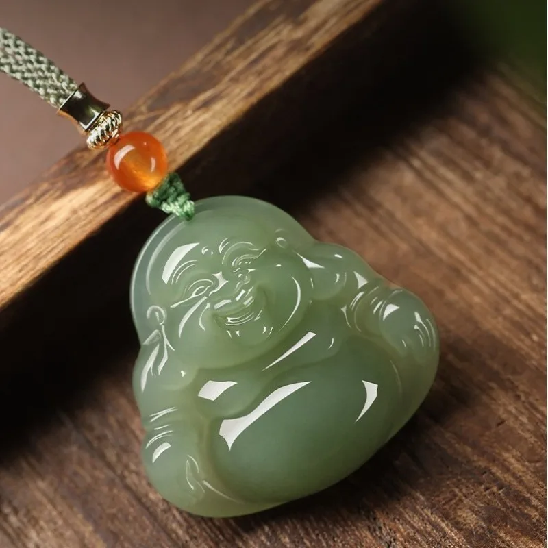 Hetian Jade Maitreya Buddha Pendant Necklace for Women Big Belly Laughing Buddha Jade Amulet for Luck Blessings Gifts