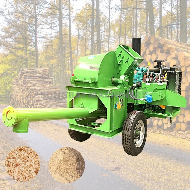 

New Design Double Feed Port Log Chipping Sawdust Machine Mobile Diesel Wood Crusher Equipped With Screw Conveyor Output