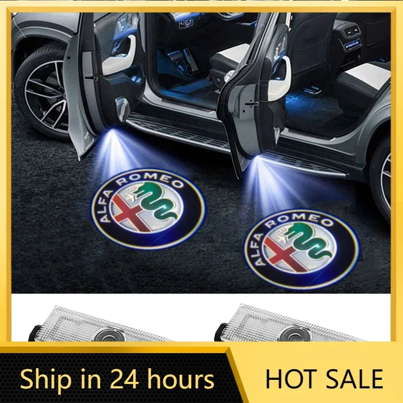 Pegatinas para coche, 2 uds., luz Led para puerta de coche, proyector láser, lámpara de bienvenida para Alfa Romeo Stelvio Mito Giulietta Giulia Shadow Ambi
