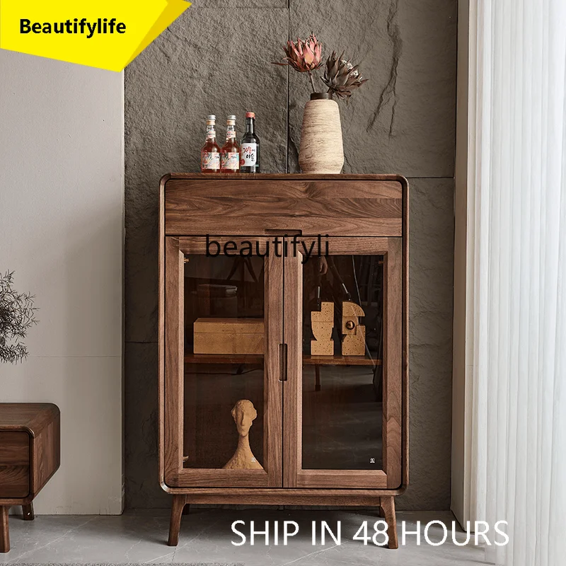 

A38 Северная Америка Черный Орех Скандинавская Гостиная Массив Дерева Стеклянный Буфет Простой Настенный Шкаф Для Хлоп Бытовой Шкаф