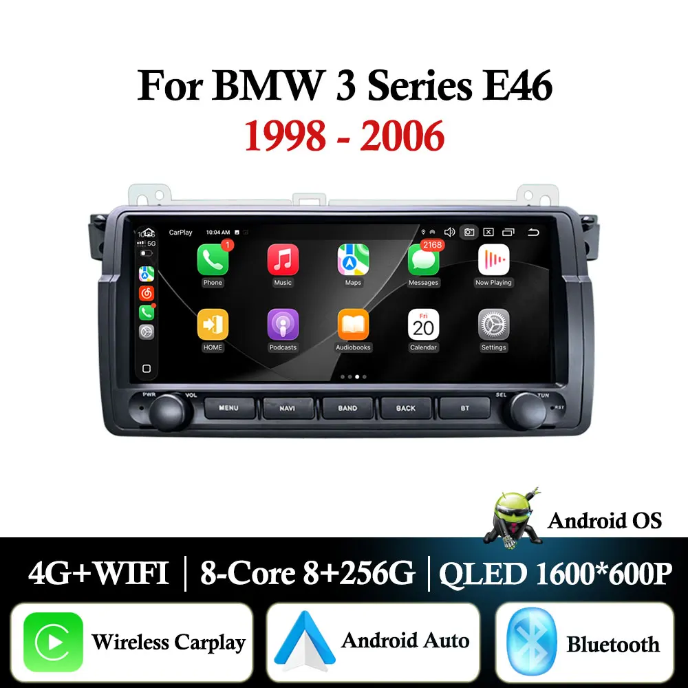 

9.3'' для BMW 3 серии E46 1998-2006 Беспроводной CarPlay BT Автомагнитола Мультимедийный плеер GPS-навигация Android Auto Wi-Fi сенсорный экран