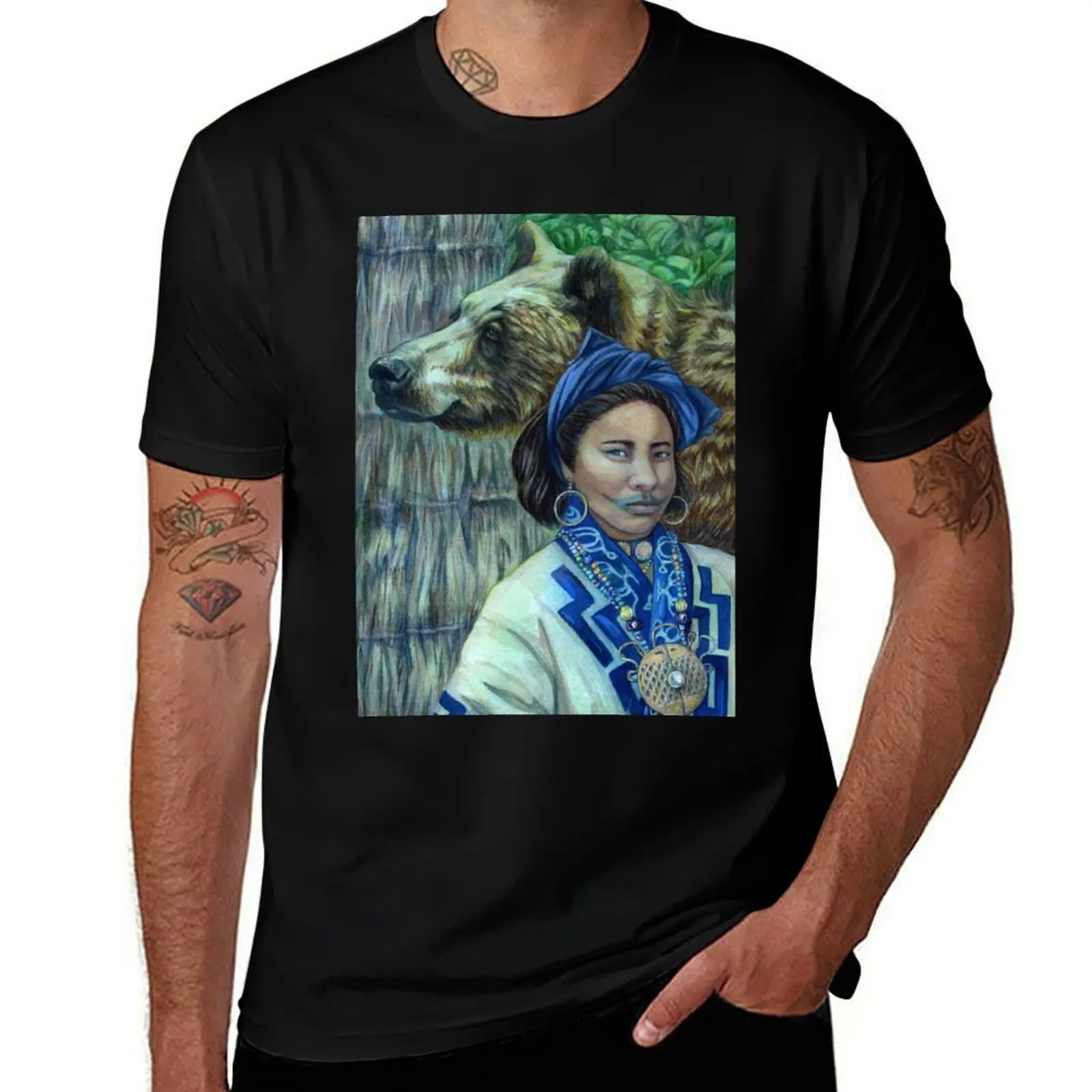 

Japan - Card 23 - Ainu and Bear T-Shirt cotton tshirt 100% t shirts for man pack cotton t shirts for man cotton soft T-Shirt