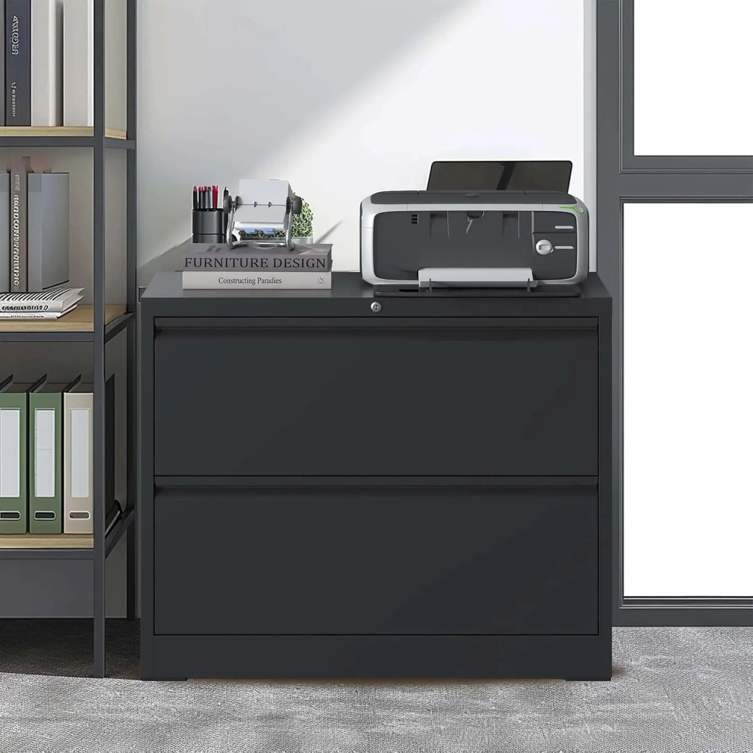 #2 Drawer Lateral File Cabinet Lockable Metal for Home Office Legal Letter A4 F4 Size, Customized 2