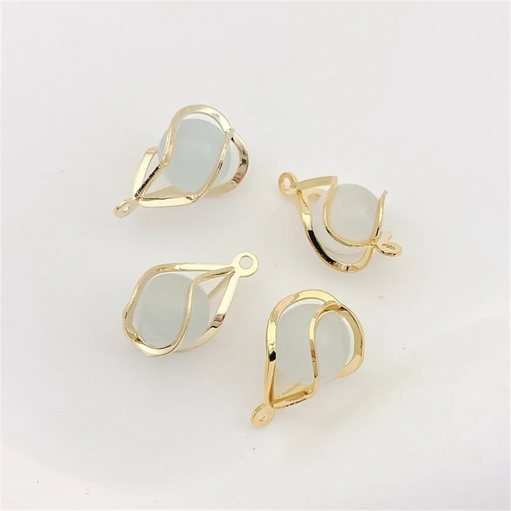 Alambre de cobre chapado en oro de 14K18K alrededor de piedra de ojo de gato colgante de gota de agua cuentas de joyería DIY para pulsera accesorios artesanales