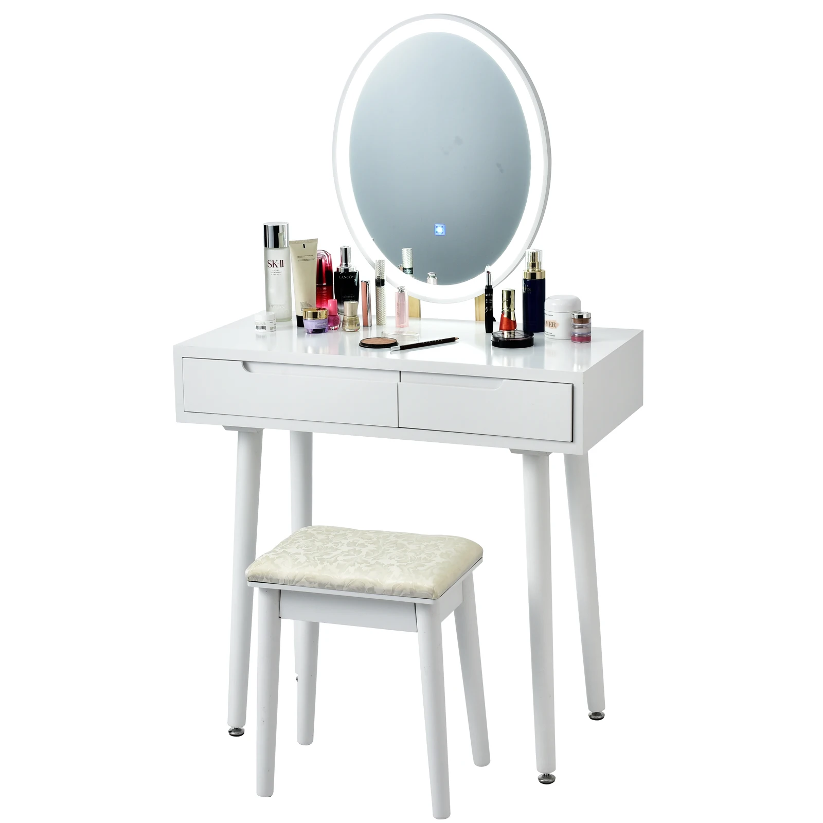 Vanity Makeup Table Touch Screen 3 Lighting Modes Dressing Table Stool Set White