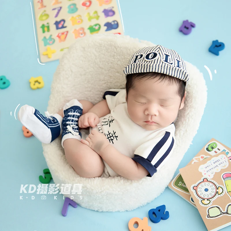 Newborn Photography Props College Style Baby Outfit Hat Socks Set Giant Pencil Decs Studio Photo Shoot Costumes for Infant 0-1 M