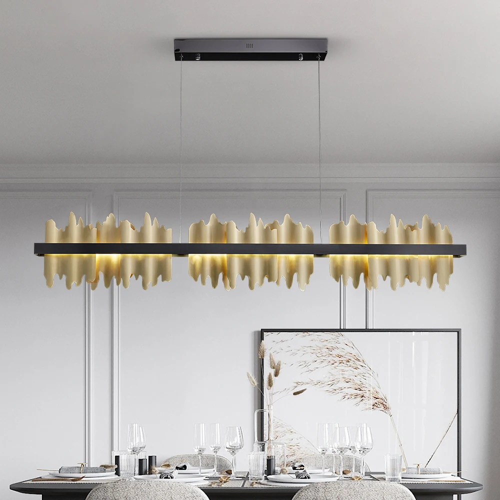 Modern Chandelier lighting For Dining Room Iceberg Design Gold/Black LED Hanging lamp Kitchen Island Rectangle Lighting Fixtures