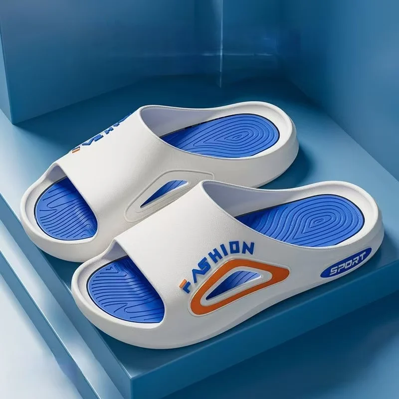 

Мужские уличные повседневные спортивные тапочки с открытым носком на плоской подошве, новые летние нескользящие легкие домашние тапочки на мягкой подошве, тапочки для ванной комнаты