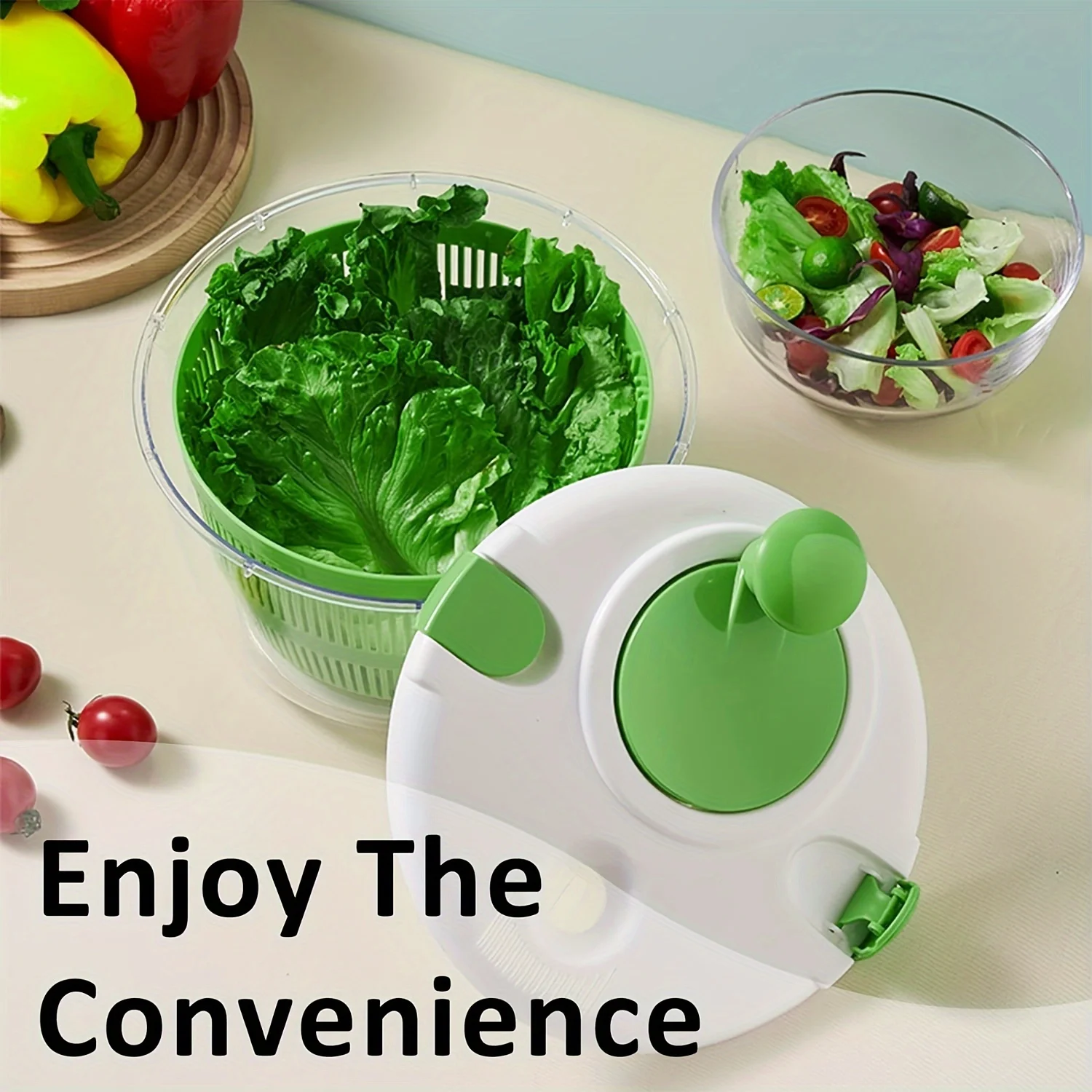 Salad Spinner and Bowl Set - Manual Hand-Cranked Multifunctional Vegetable Dryer and Mixer with Removable Sieve Basket, Dries Ve