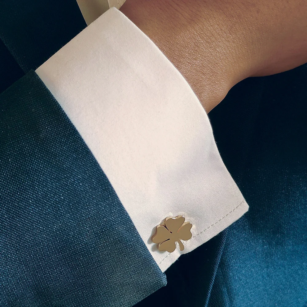 Stainless Steel Four-leaf Clover Cufflinks for Men Cuffs Buttons Lucky French Shirt Cuff Links New Men\'s Suit Accessories Gifts