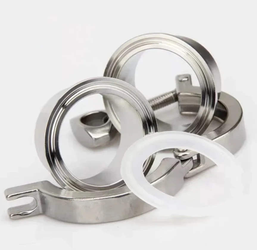1 Set 1.5''--6-1/4'' Sanitary Flange Pipe Weld Ferrule + Tri Clamp + PTFE or Silicone Gasket Stainless Steel SUS SS 304 triclamp