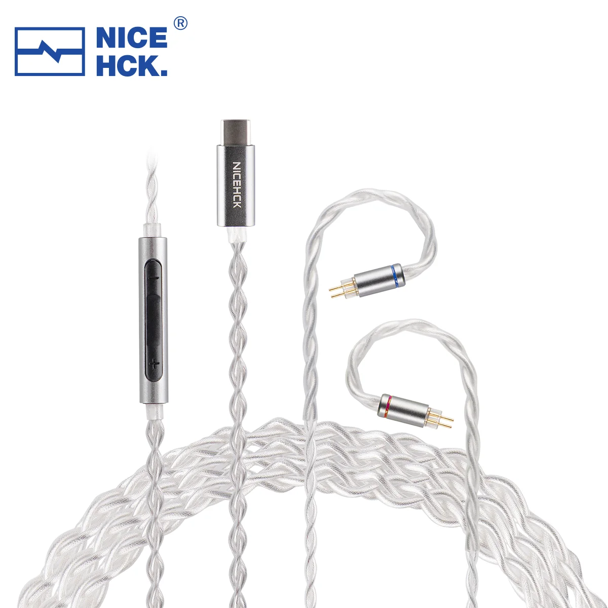 NiceHCK SP4 kabel Earphone CX31993 Chip Decoding 4 helai OFC + perak berlapis OFC dicampur dengan mikrofon 2pin Tipe C untuk mendaki