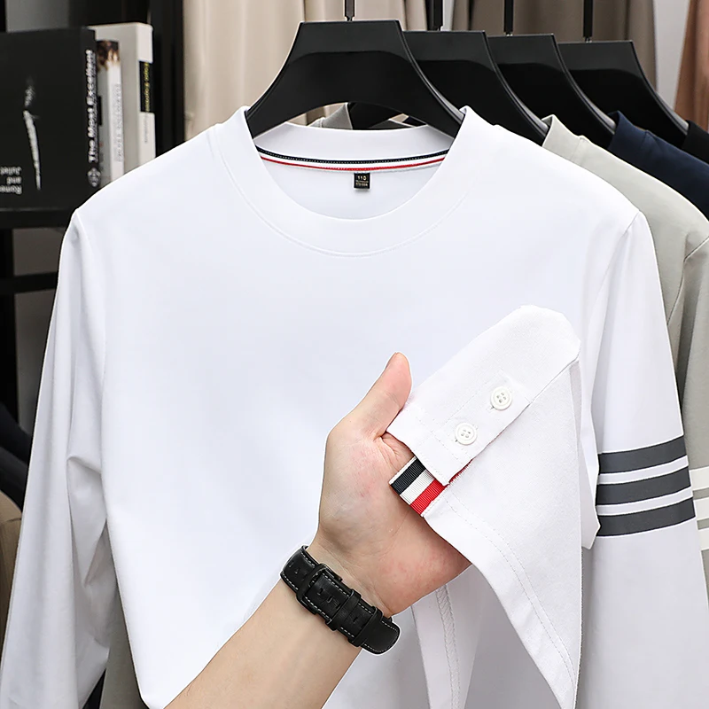 Original Design Man Long-Sleeved T-Shirt Round Neck Stripe Moisture-Wicking Breathable Autumn New T-Shirt Fashion Men's Clothing