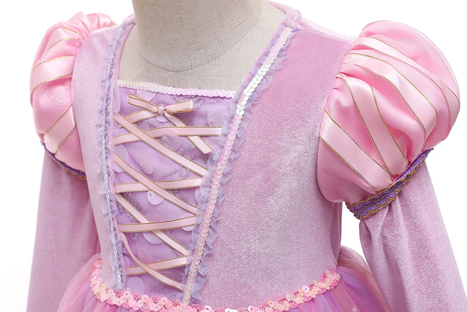 Rapunzel Rosa Langärmeliges Cosplay Prinzessinnenkleid Kinder Geburtstagsparty Ballkleid Mädchen Weihnachten Halloween Karneval Festival Festkleid – Detail 5