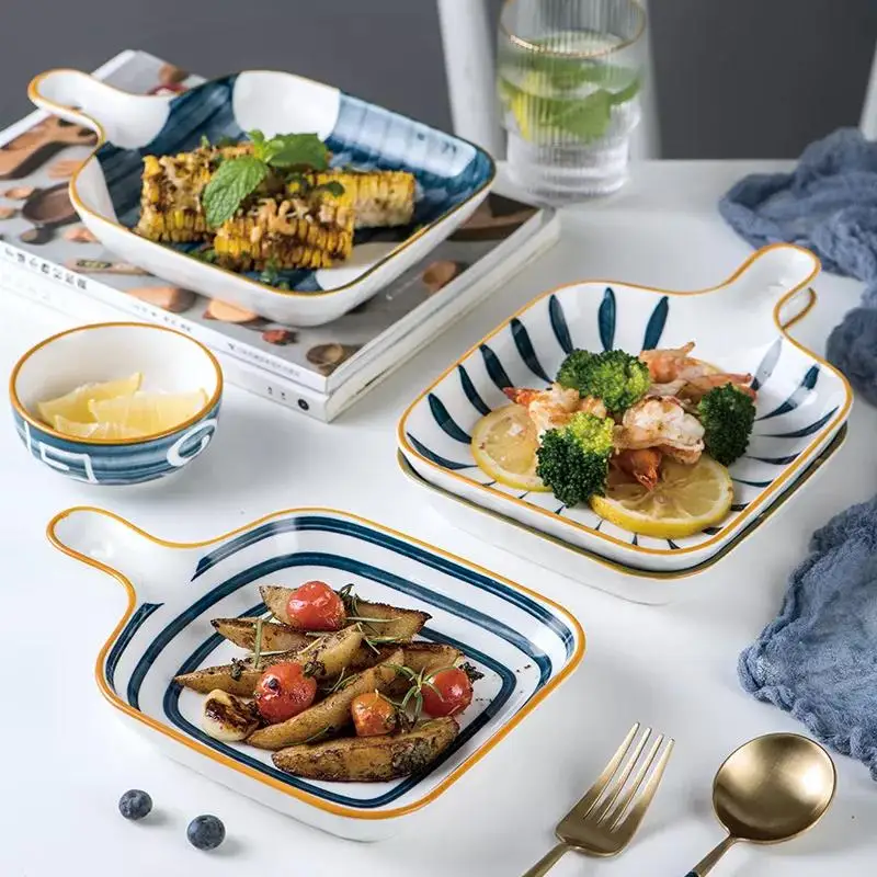 

Japanese Ceramic Serving Tray Dining Table Dinnerware Plates Bakeware Baking Fruit Plate Nordic Steak Dish Sushi Plate Tableware