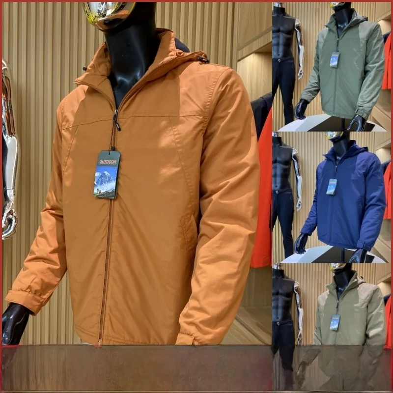 

Outdoor Men's Fce Lined Windproof Warm Hooded Jaet Coat Stand Fit Youth Faion Spring Autumn China Made Long Sve