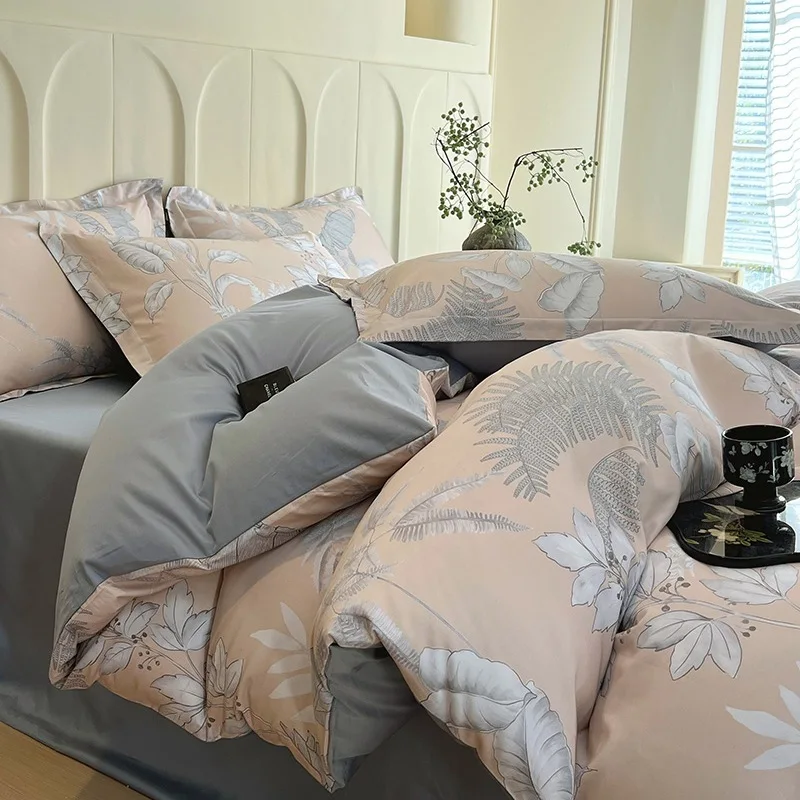 Luxury 100% Long Staple Cotton Print Bedding Sets High Quality Satin Flower Fitted Sheet Set Sleeping Naked Not Fading Duvet Kit