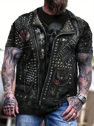 New Motorcycle Jackets Graphic T-shirt Men's Vintage 3D Print Short Sleeve Crew Neck Tee Top Oversized Street Trend Kids T shirt