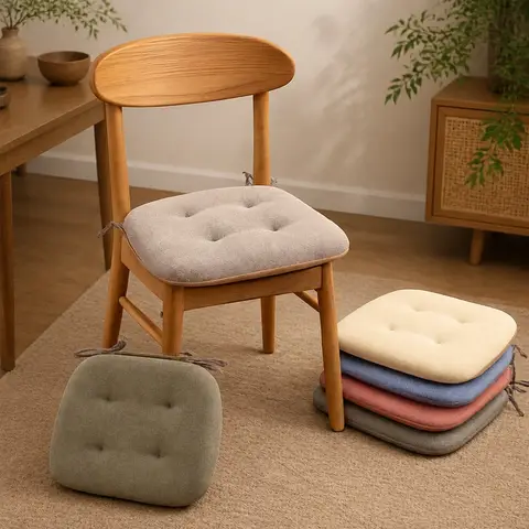 Thick Summer Cushion Made of Cotton Linen, Breathable Seat Pad for Dining and Study Horseshoe Chairs