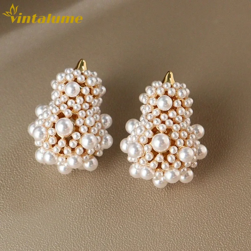 

Серьги-гвоздики Vintalume в винтажном французском придворном стиле с жемчугом и бусинами, в форме восьмерки, для женщин, модные ювелирные украшения, трендовые изящные серьги для вечеринок