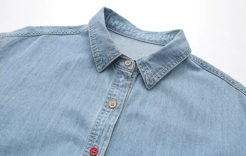 New Spring Denim Loose Casual Shirt Women Lapel Long Sleeve Embroidery Heart Top Girl Sweet Blouses 2024 Autumn T44338QM