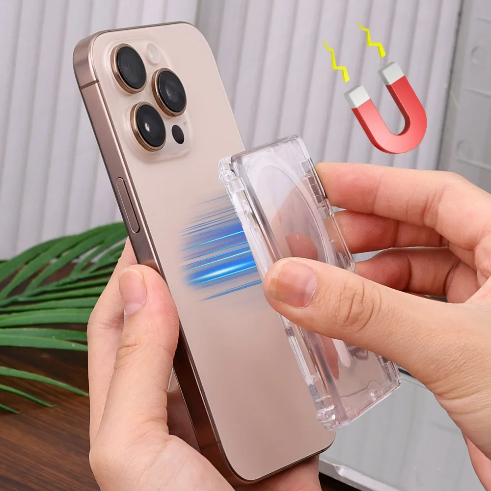 Transparent Magnetic Open Close Type Card Wallet Metal Stand Holder for Magsafe Clear Case for IPhone Card Phone Back Holder
