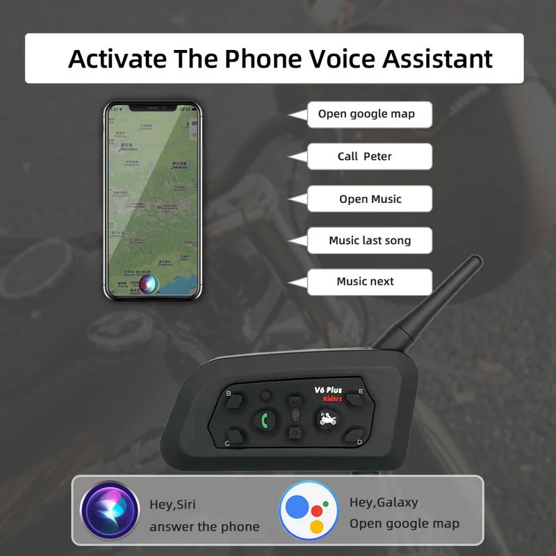 V6 plus Universal Motorcycle Helmet Communicator Outdoor Tour Long Range Group Talk Motorbike Travel Accessory