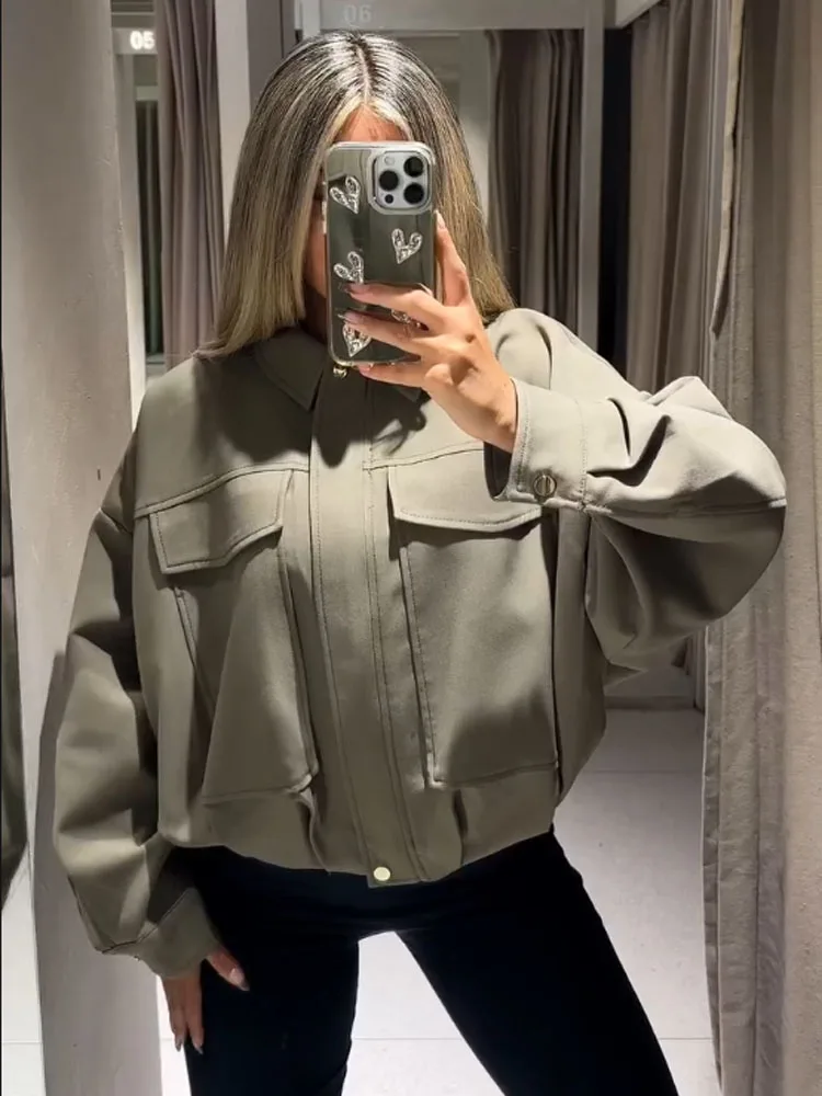 

HH Женская однотонная плиссированная куртка-пилот с отложным воротником на молнии, однобортное осеннее женское модное пальто с длинными рукавами и карманами