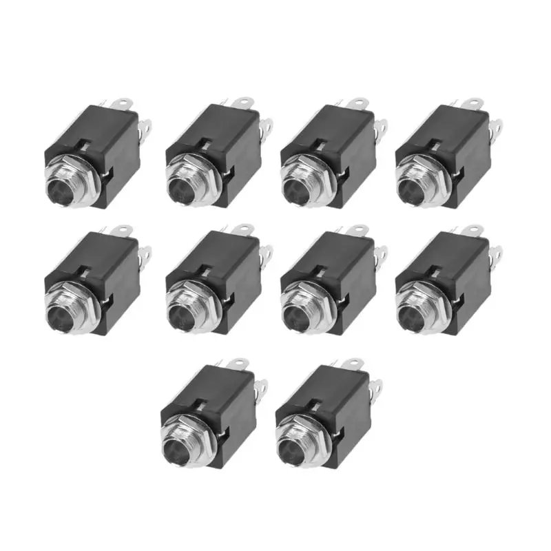 10 Uds 6,35mm o enchufes PJ-612 conector 3 pines con tuerca tornillo
