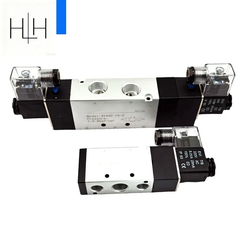 HLH 4V Series Pneumatic Valve 5/2 5/3  Valves Controller 4V210-08 4V220-08 4V330C-10 Air Electromagnetic AC220V DC24V DC12V Sole