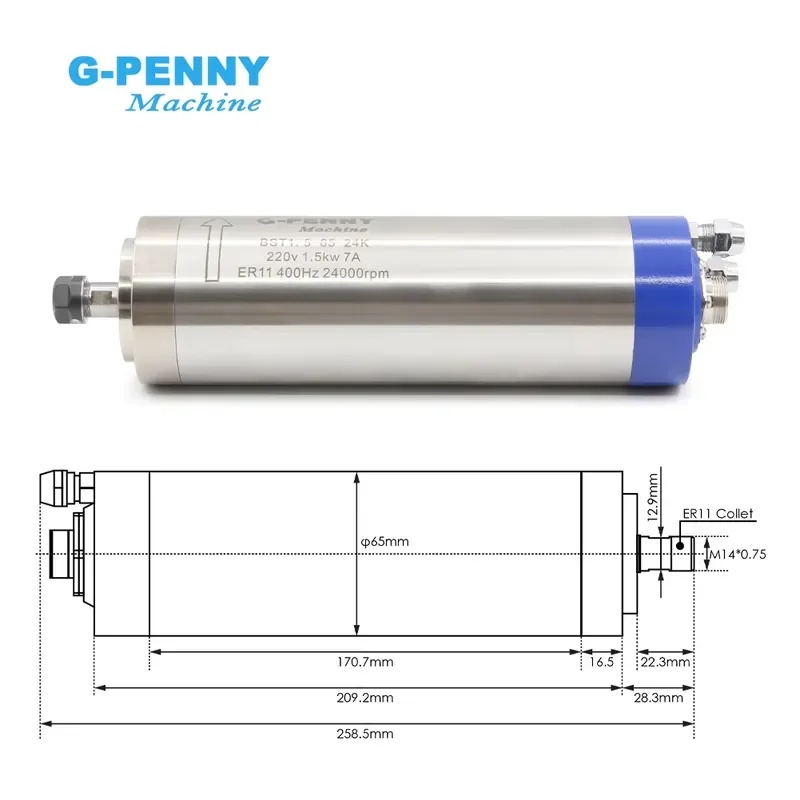 G-penny 1.5KW ER11 220v 400HZ 24000RPM Spindle Motor, Inverter, Water Cooled Spindle Motor Kit for Milling Machine
