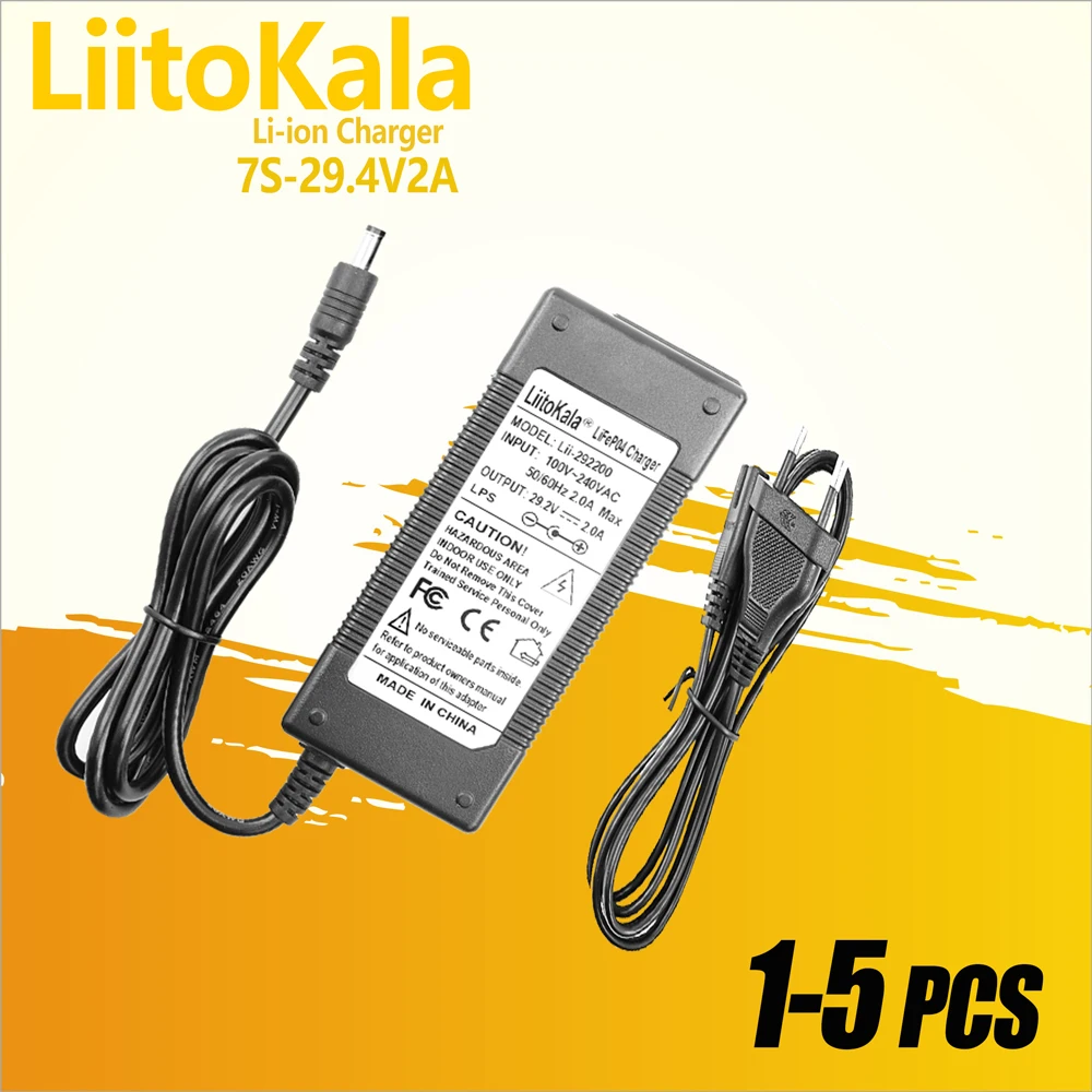 1-5pcs LiitoKala 29.4V 2A 7S electric bike lithium battery charger for 24V 2A lithium battery pack connector charger