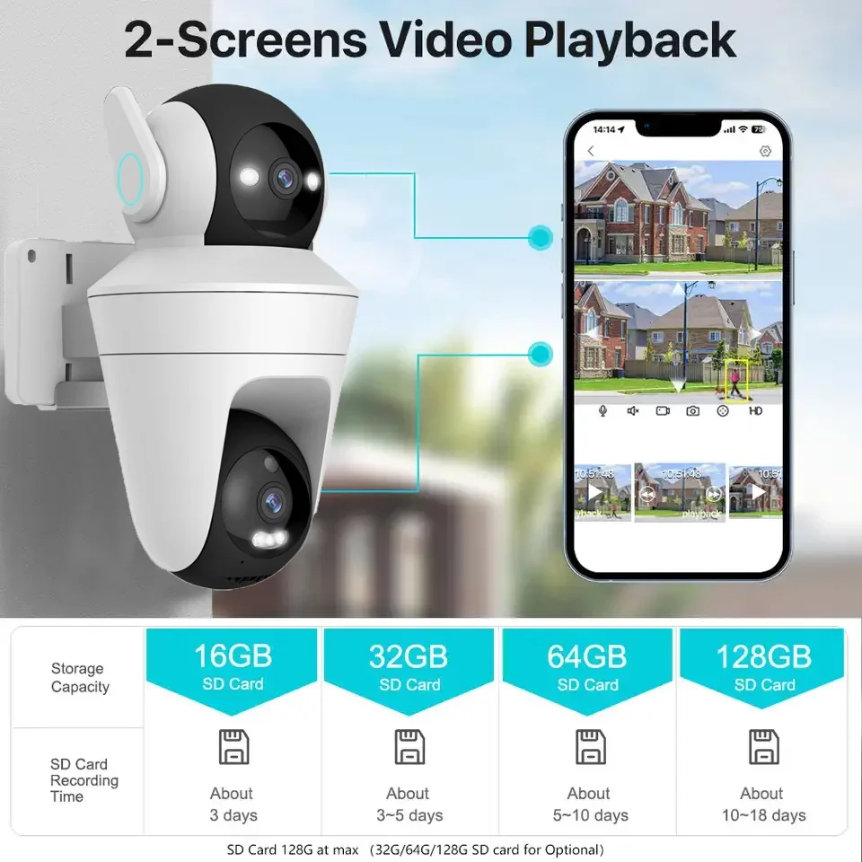 HD Surveillance Camera with Intelligent Motion Tracking IP65 Waterproof Two-Way Voice Call And Night Vision for Security