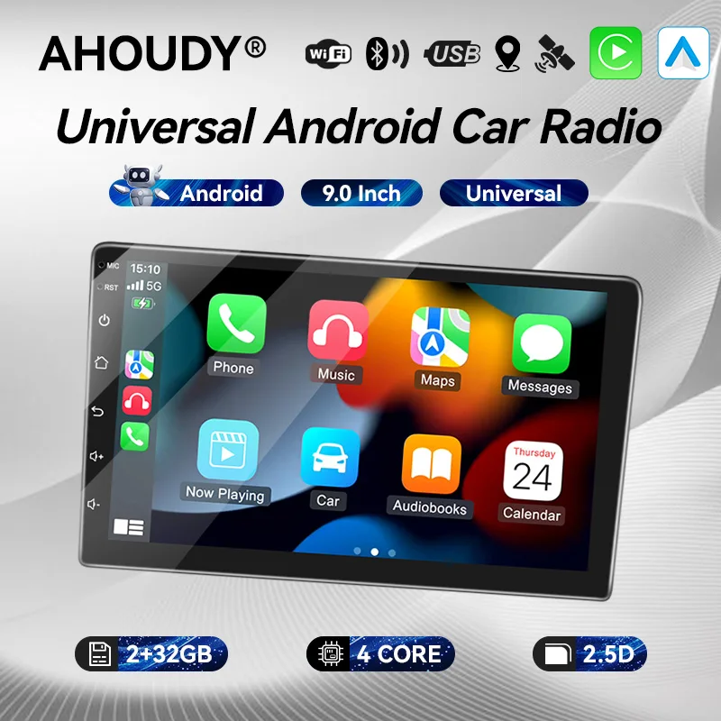 AHOUDY Universal 9 بوصة Android Car Radio Wireless Carplay Android Auto 2 DIN Auto Radio Support Split Screen Google Play
