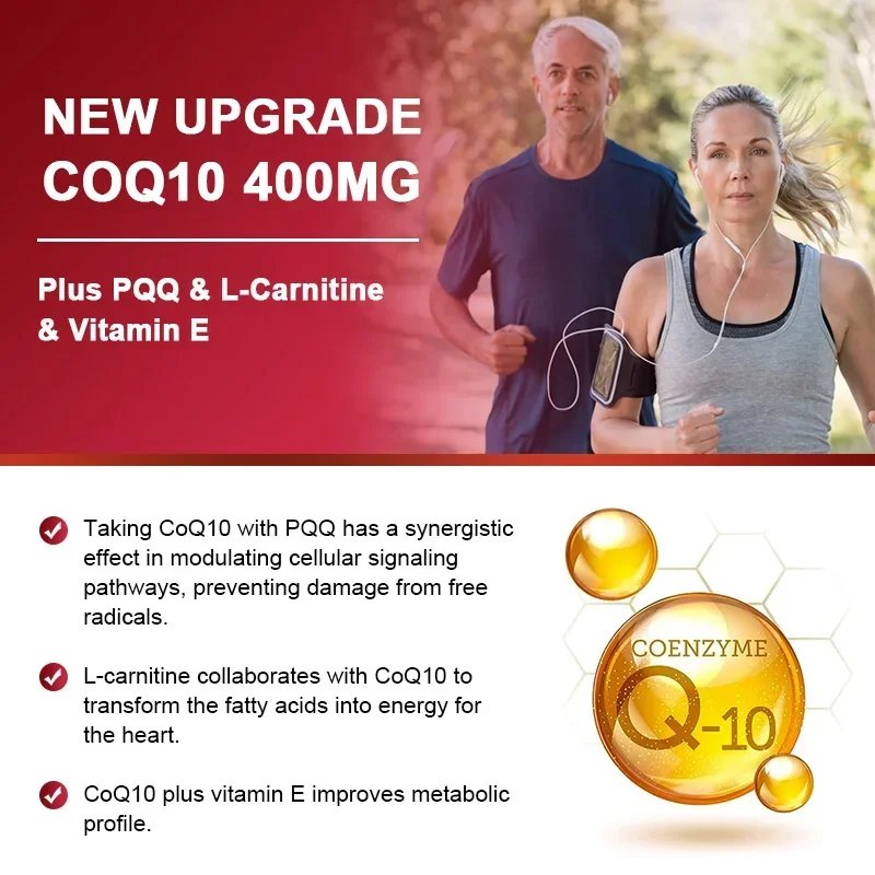 400 mg de cápsulas de coenzima Q10 antioxidante-absorción superior, soporte inmunológico-varios en sangre y salud cardíaca equilibrio de presión arterial