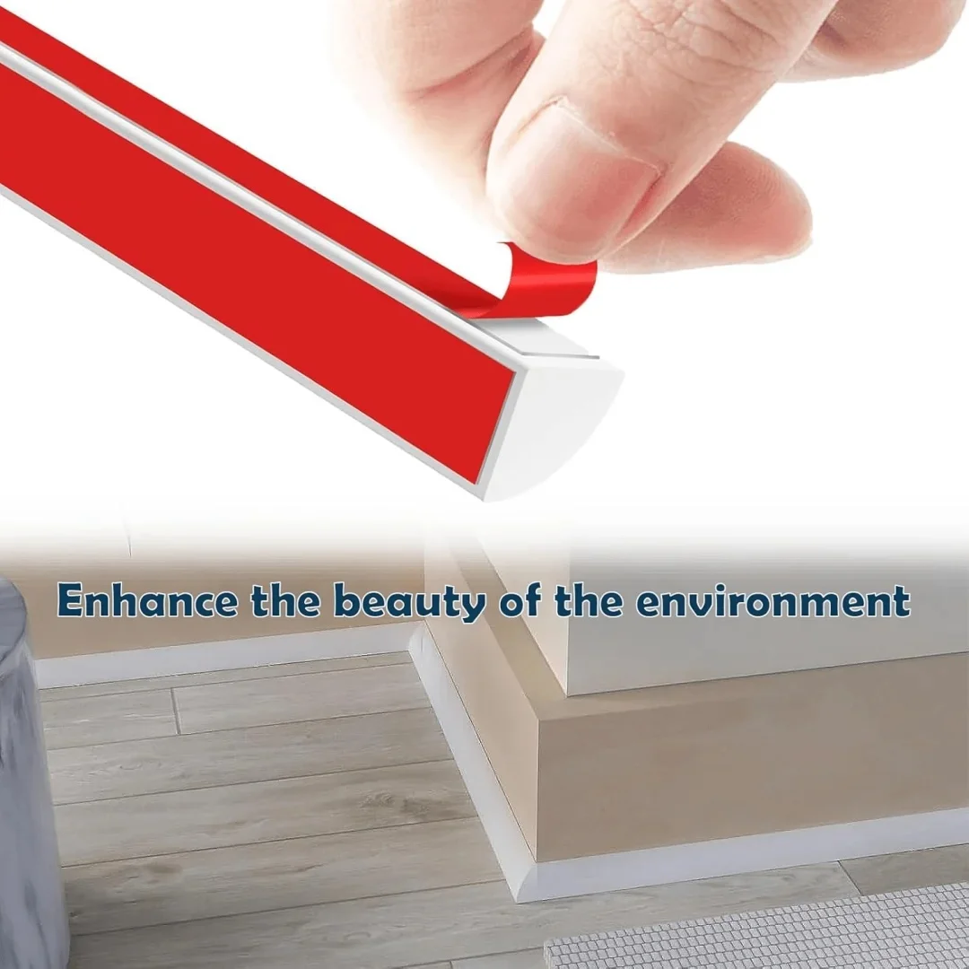 1pc PVC Flexible Quarter Round Molding, Peel and Stick Bendable Molding Trim for Floor, Bathrooms, Kitchens, Count