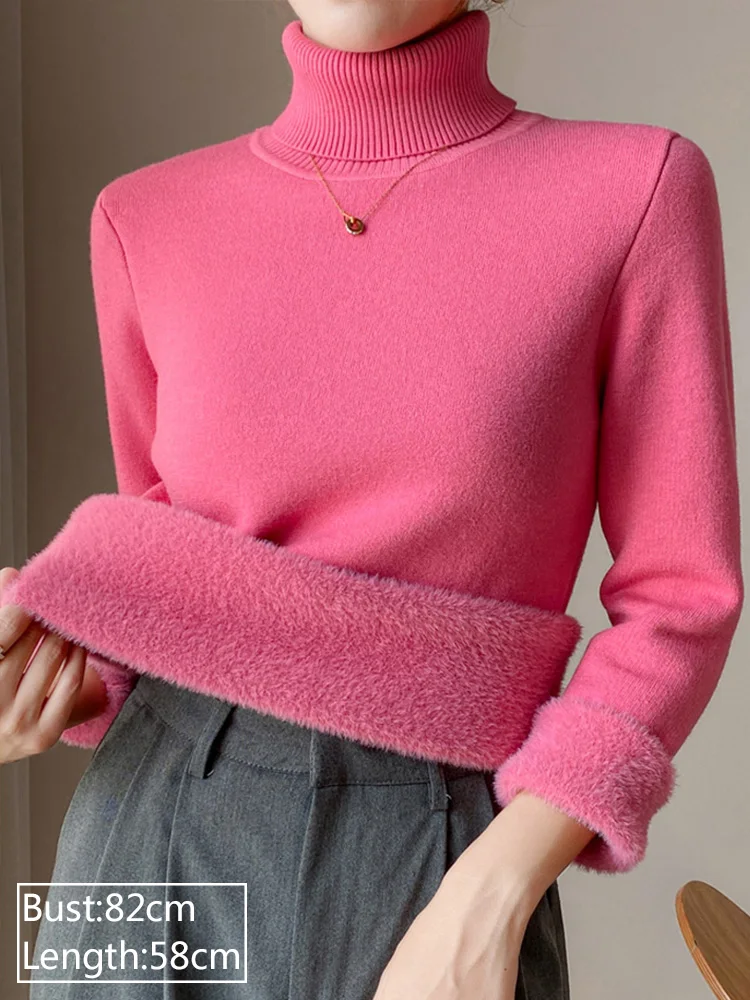 

New Fashion Chic Fleece Long Sleeve Pullovers Knitted Women Sweater Autumn Winter Women's Sweaters Casual Office Winter Clothes