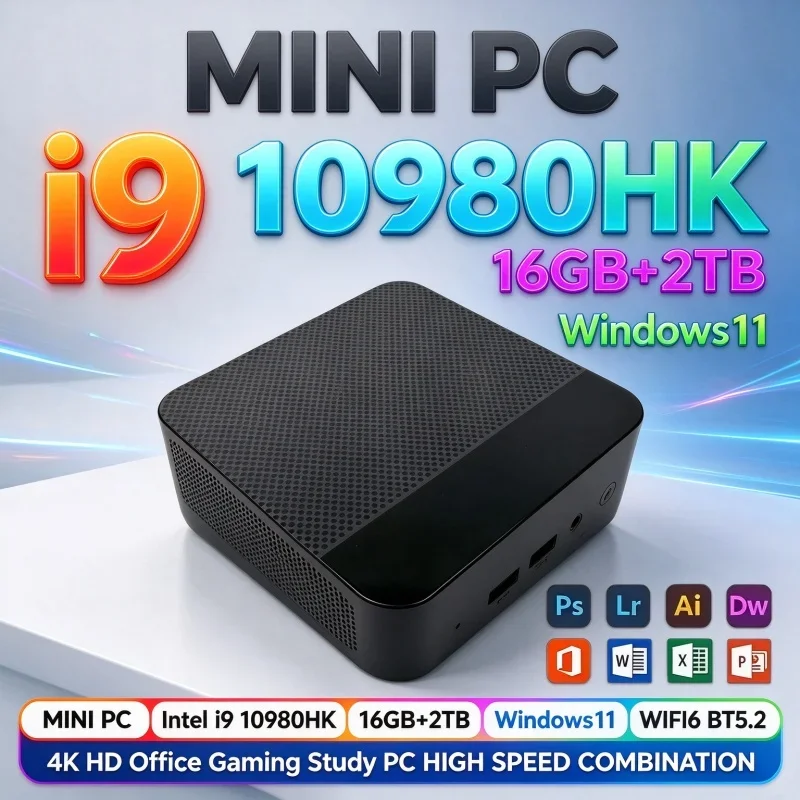 High Speed Mini Desktop Host Intel I9-10980HK Windows 11 16GB RAM 1TB/2TB SSD WiFi6 BT5.2 4K Home Study Gaming Mini Computer
