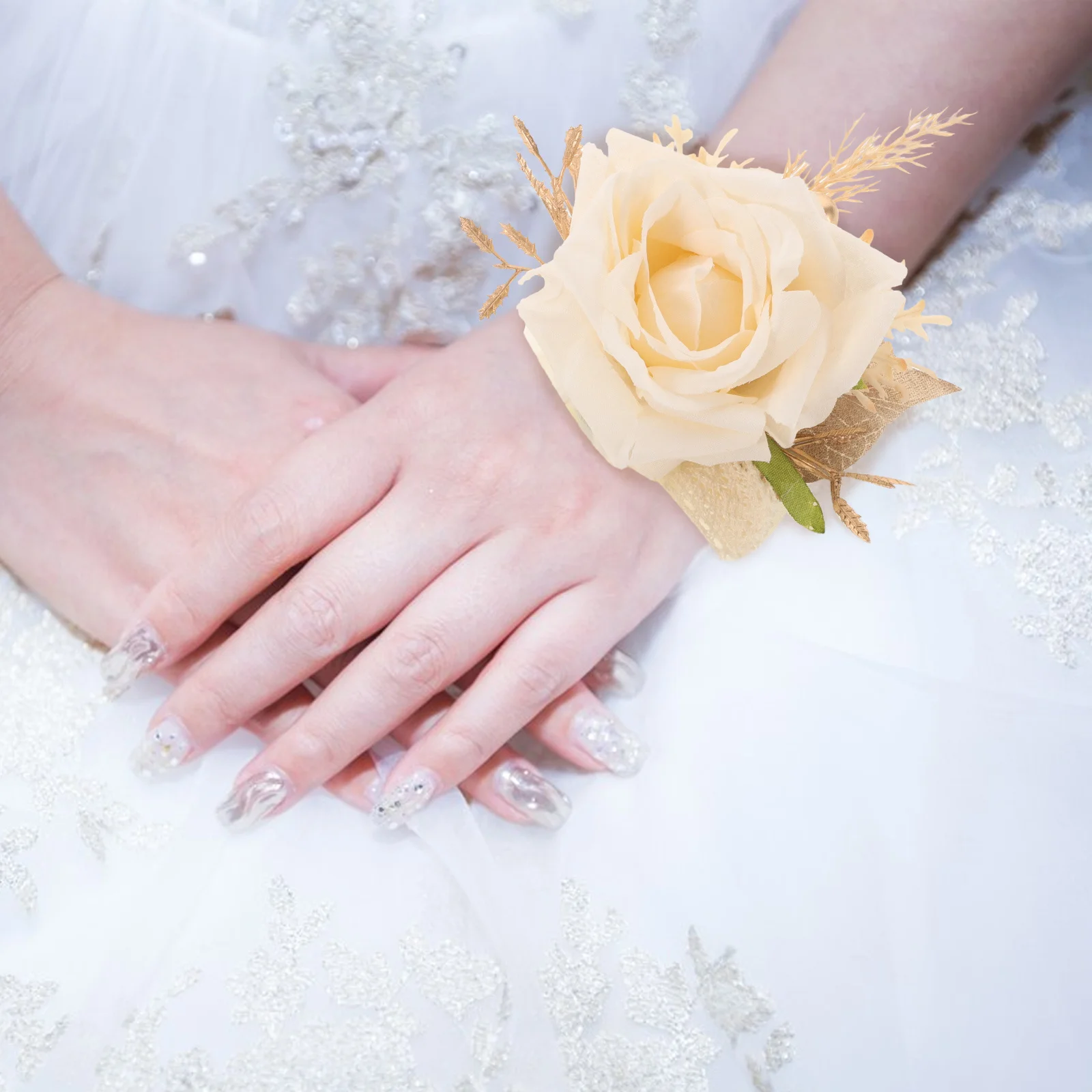 バラの花のブローチブライダルリストコサージュ結婚式プロムハンドデコレーションエレガントな造花リストバンドブライズメイド花嫁パーティー