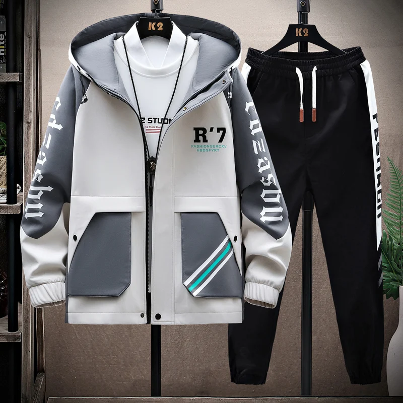 

Autumn Men Tracksuit Casual Joggers Hooded Sportswear Hooded Jackets Pants 2 Piece Sets Hip Hop Running Sports Suit